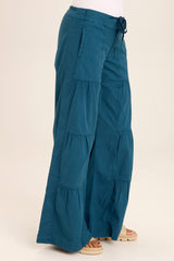 Tiered Wide Leg Drawstring Flare Ruched Pant