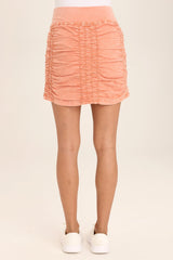Trace Allover Ruched Pull-On Mini Skirt