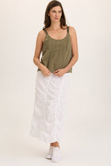 Linen Shirred Asymmetric Midi Skirt