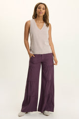 Tiered Wide Leg Drawstring Flare Ruched Pant