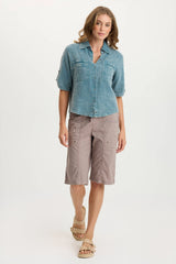 Preto Poplin Wide-Leg Bermuda Short