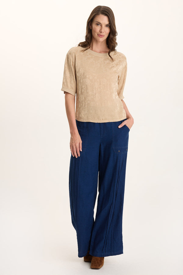 Arvid Mock Denim Pull-On Wide Leg Pant