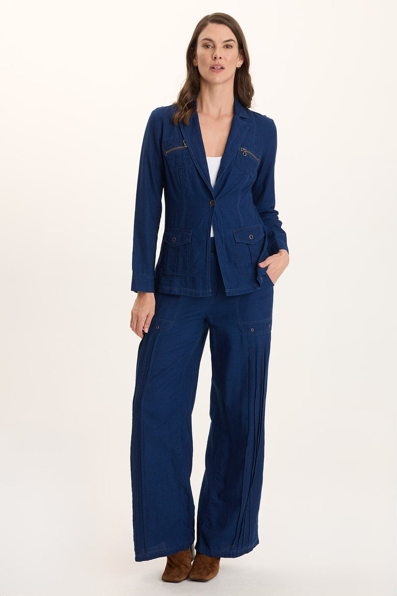 Arvid Mock Denim Pull-On Wide Leg Pant