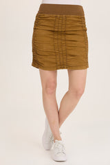 Trace Allover Ruched Pull-On Mini Skirt