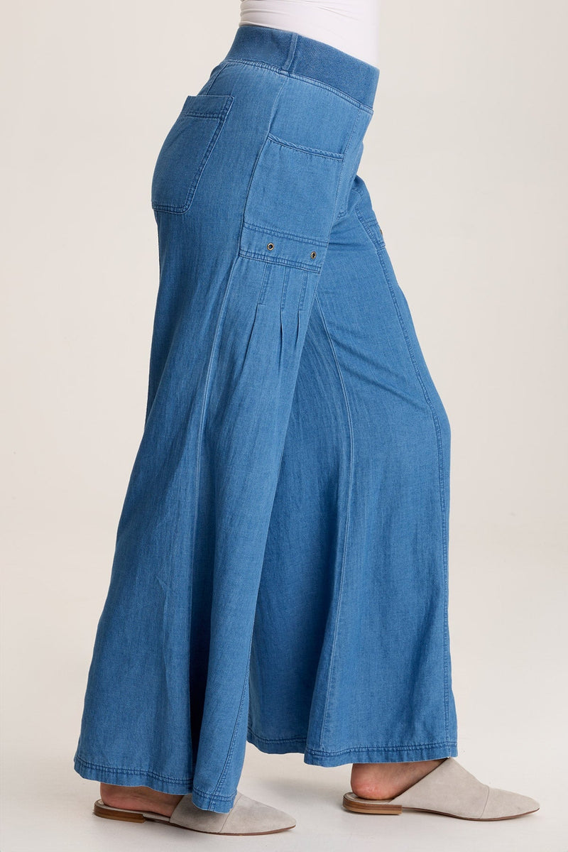 Florentine Mock-Denim Wide-Leg Pant