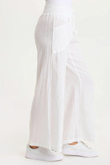 Pia Paper-Bag Waist Linen Wide Leg Pant