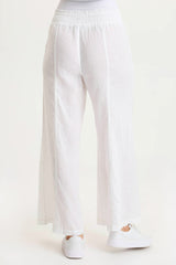 Pia Paper-Bag Waist Linen Wide Leg Pant