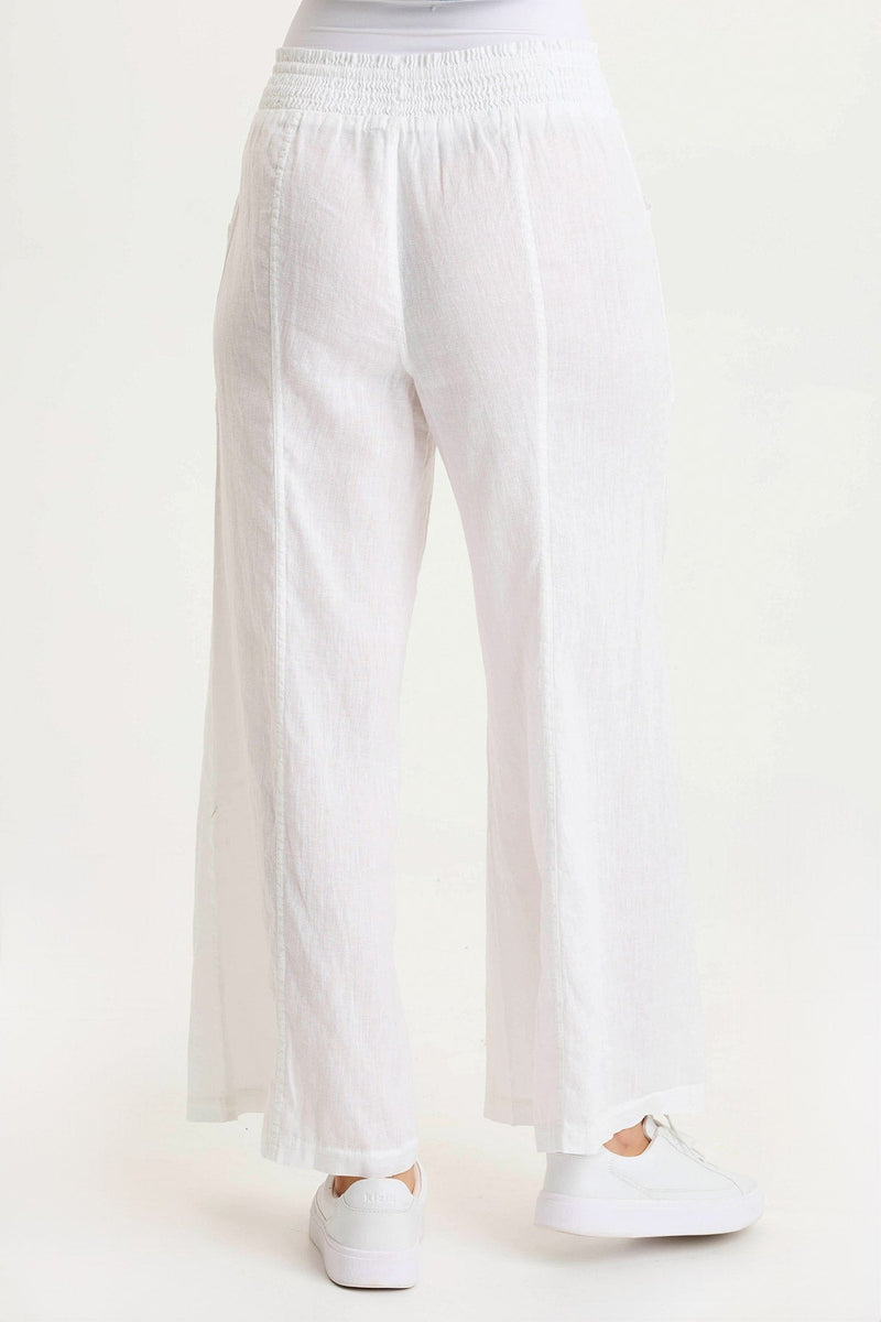 Pia Paper-Bag Waist Linen Wide Leg Pant