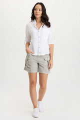Prosper Poplin Ruched Buckle-Pockets Short