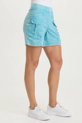 Prosper Poplin Ruched Buckle-Pockets Short
