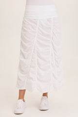 Linen Shirred Asymmetric Midi Skirt