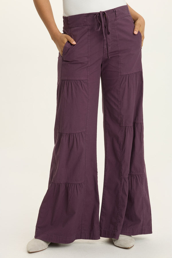Tiered Wide Leg Drawstring Flare Ruched Pant