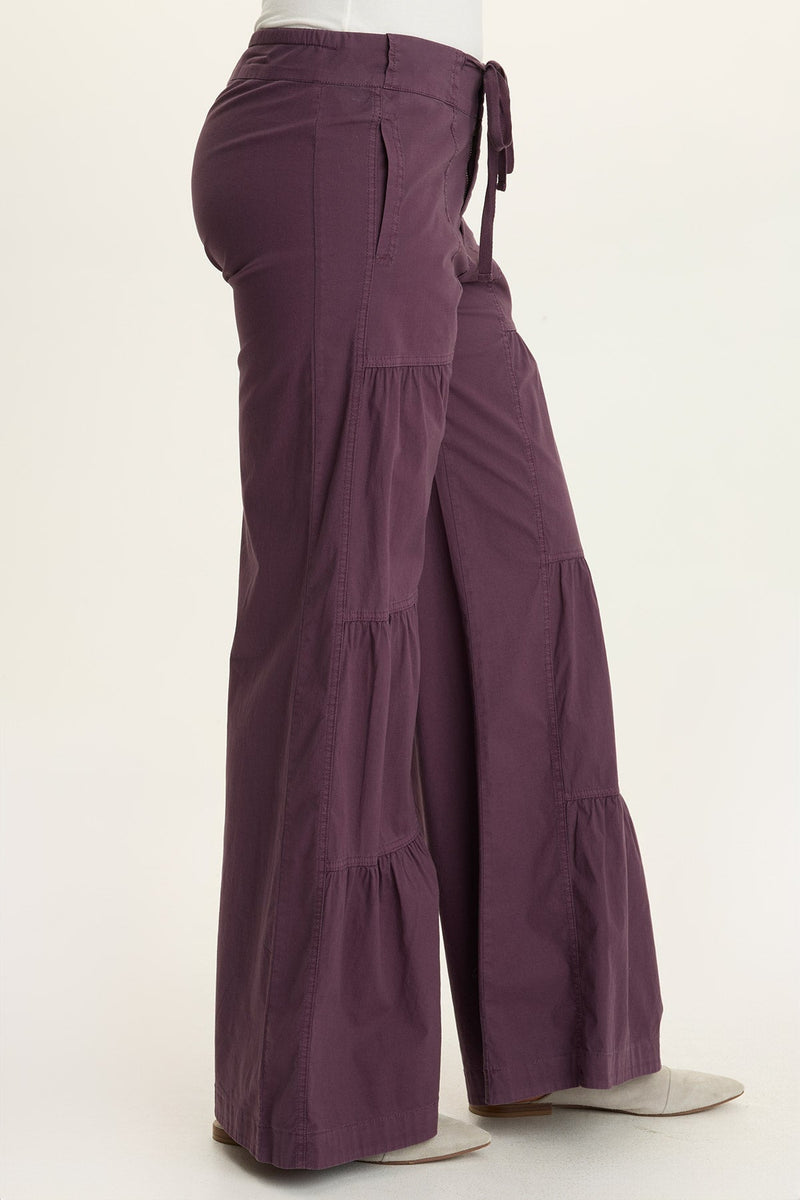 Tiered Wide Leg Drawstring Flare Ruched Pant