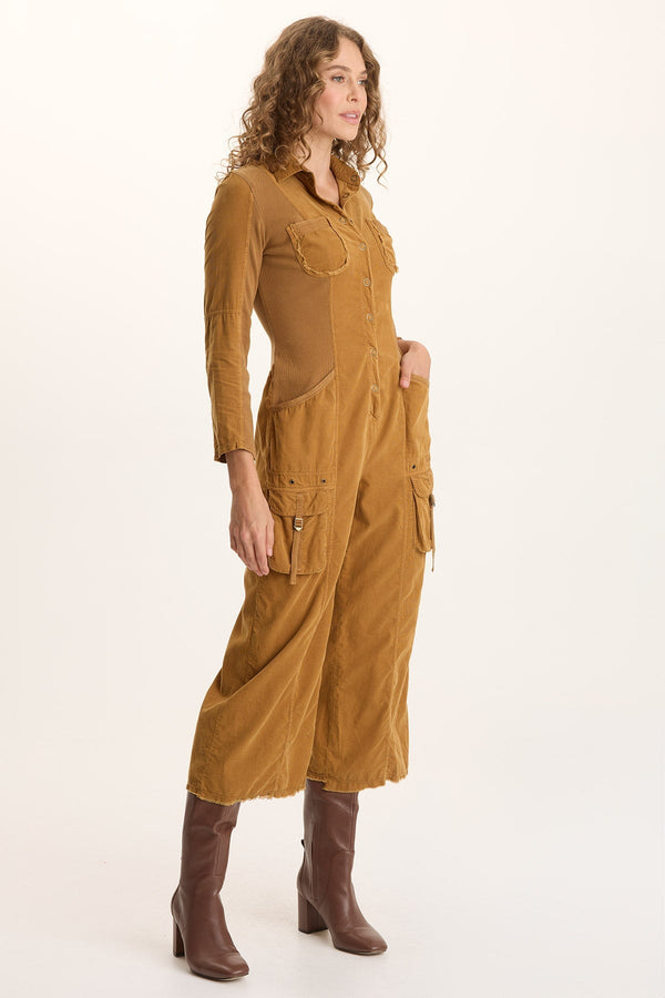 Kaisa Corduroy Long-Sleeve Cargo Jumpsuit