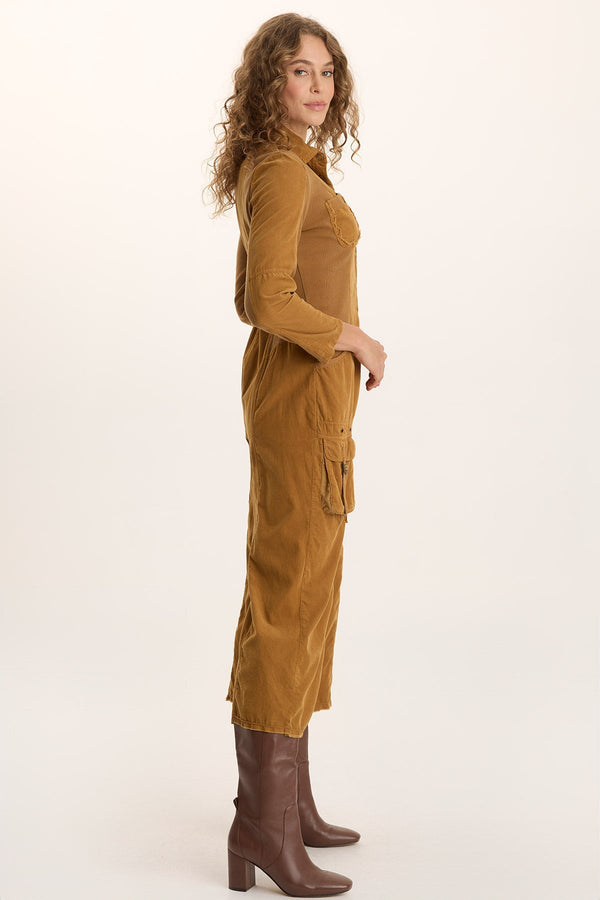 Kaisa Corduroy Long-Sleeve Cargo Jumpsuit