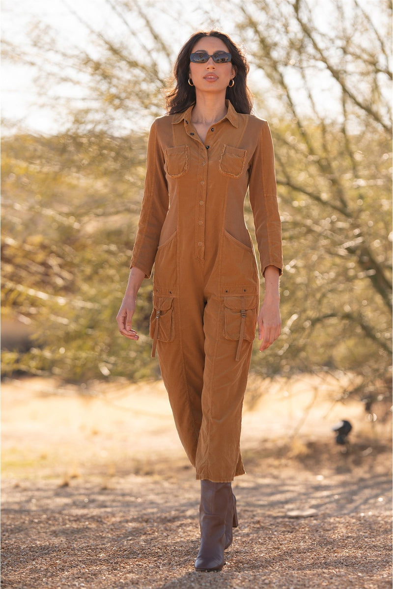Kaisa Corduroy Long-Sleeve Cargo Jumpsuit